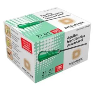 Agulha Descartável 21G 25x8mm Verde – Caixa com 100 Unidades – Descarpack