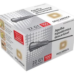 Agulha Descartável 22G 25x7mm Preta – Caixa com 100 Unidades – Descarpack