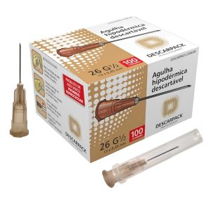 Agulha Descartável 26G 13×4,5mm Marrom – Caixa com 100 Unidades – Descarpack