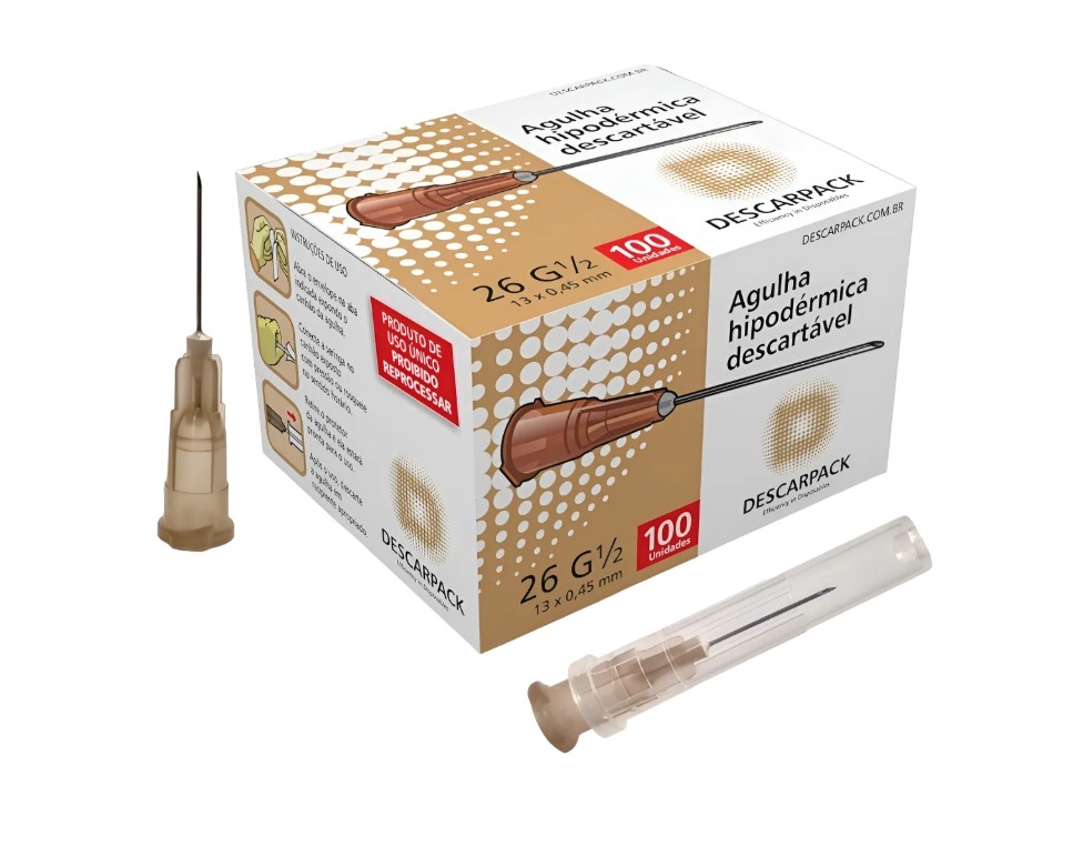 Agulha Descartável 26G 13×4,5mm Marrom – Caixa com 100 Unidades – Descarpack - Image 2